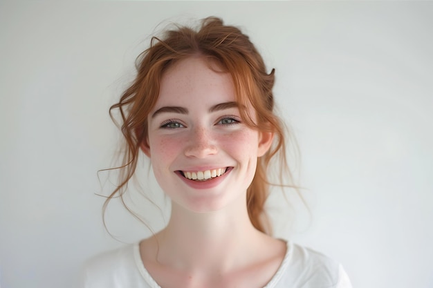 Молодая женщина улыбается на белом фоне