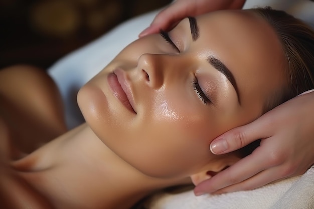 Young woman in spa salon getting face massage