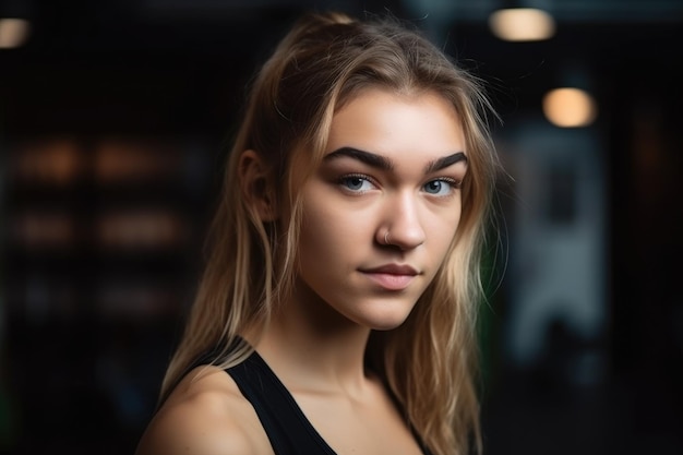 A young woman in sportswear looking at the camera created with generative ai