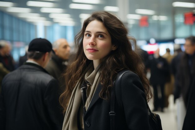 a young woman standing in an airport