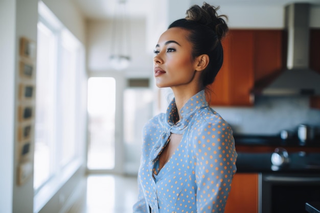 Young woman standing in her home kitchen