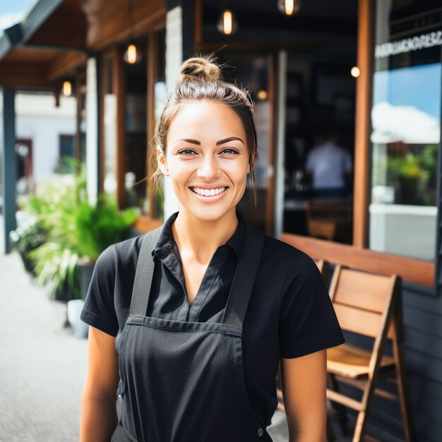 Foto giovane donna in piedi il suo caffè