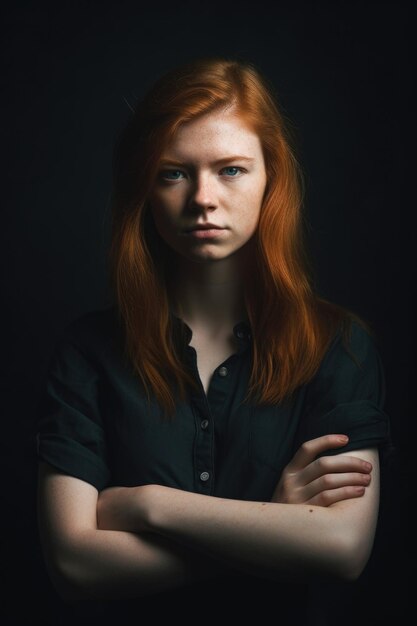 A young woman standing with her arms crossed