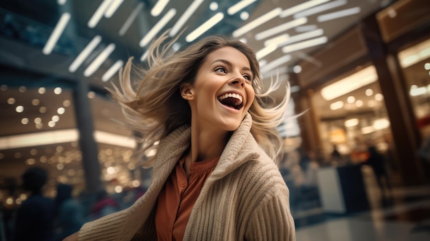 Young woman stands on the street while shopping