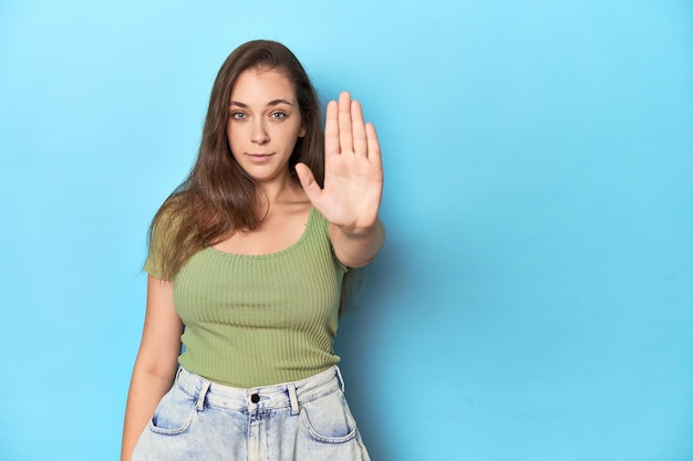 young woman stop gesture