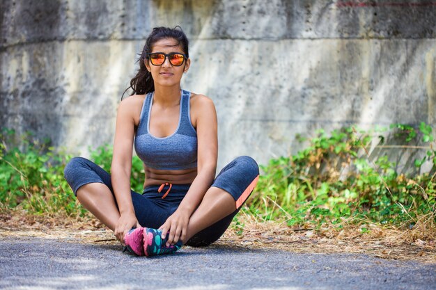 young woman stretching