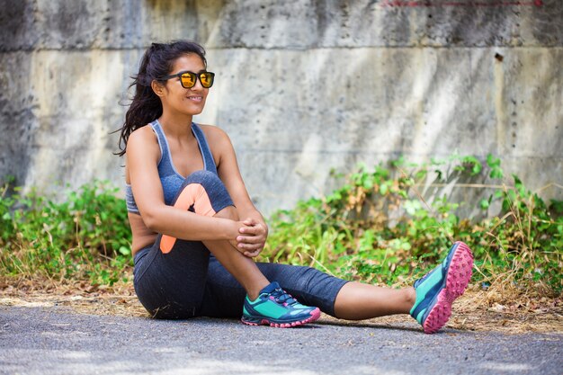 young woman stretching