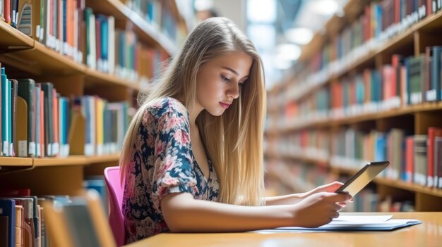 Young woman studying in a library