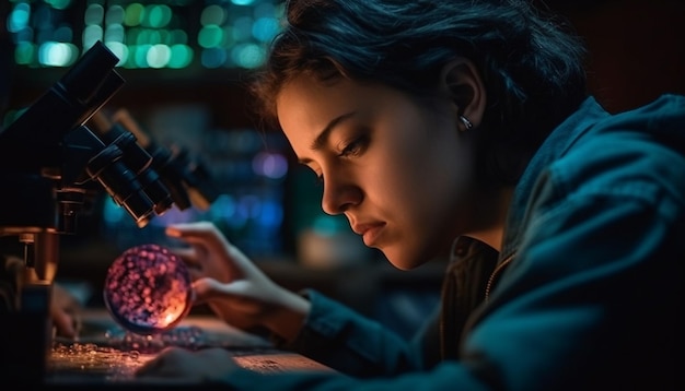 Young woman studying science glowing with happiness generated by AI