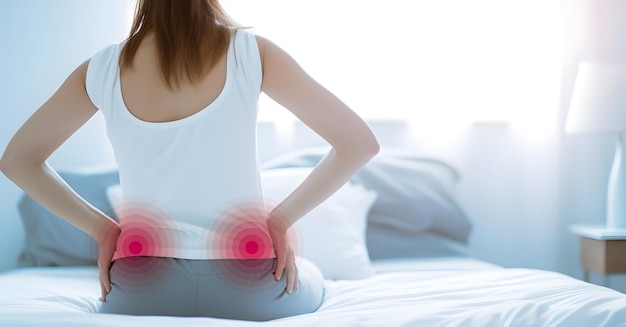 Young woman suffering from low back and loin pain AI generated