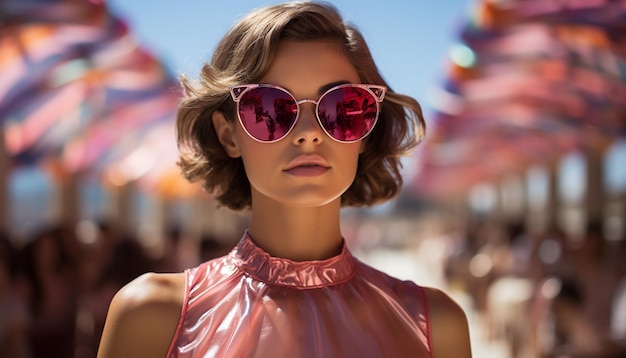 Photo young woman in sunglasses exudes elegance and beauty generated by ai