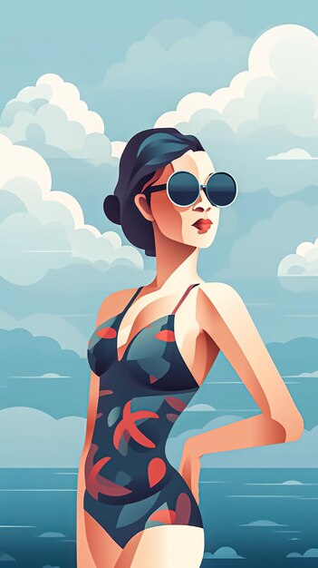 A young woman in sunglasses relaxing on the sea generative ai