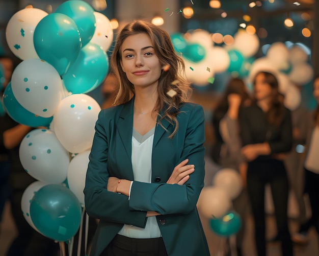 Young woman at a surprise birthday party after work Concept celebration