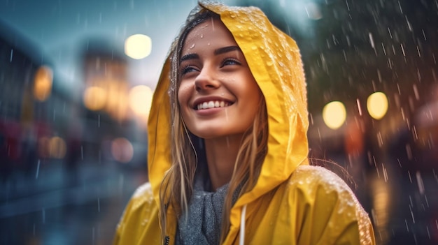 Young woman taking advantage of the rainy day Generative AI