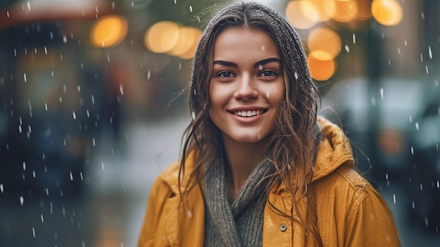 Young woman taking advantage of the rainy day Generative AI