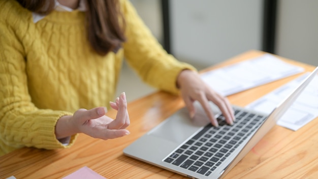 young woman taking a video conference.