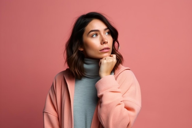 Young woman thinking an idea while looking up