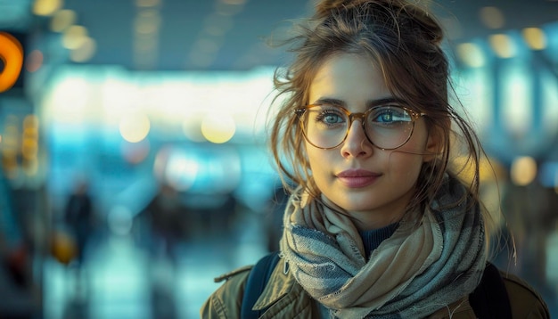 Young Woman Traveler at the Airport Terminal