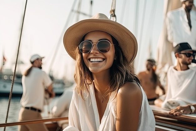 Young woman travels on a sailboat enjoying the freedom and adventure of the open sea Generative AI