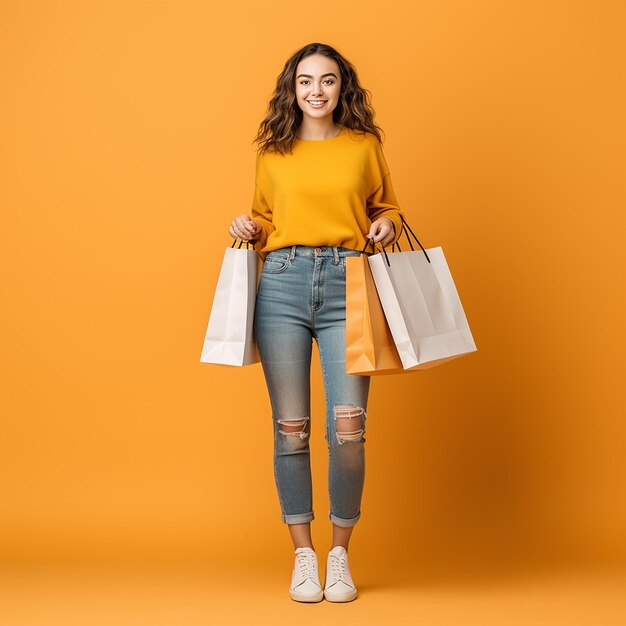 Young woman in tshirt and casual wear full body shot