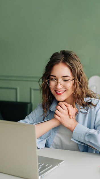 Photo young woman using laptop at home