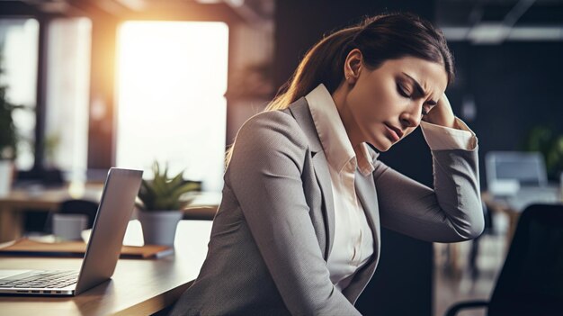 Photo young woman using mobile phone while working on laptop at office