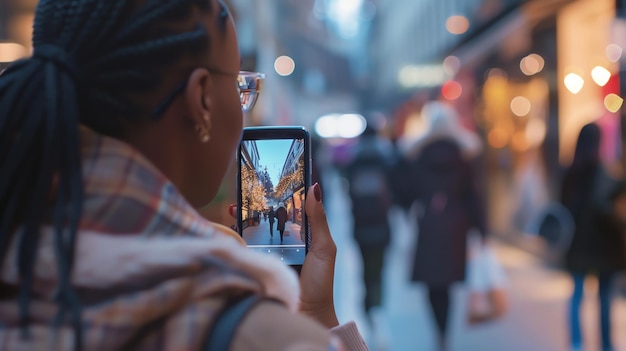 Photo young woman using smartphone in the city