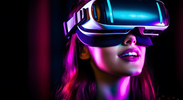 Young woman using VR headset