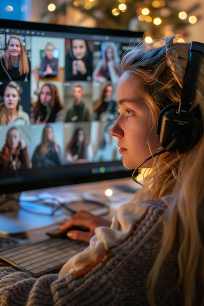 Young Woman in Virtual Group Meeting