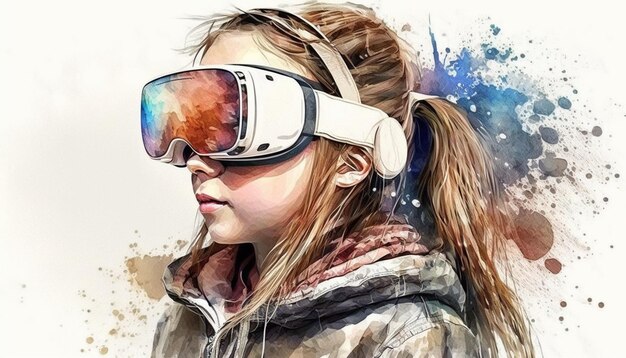 young woman in VR glasses generative ai