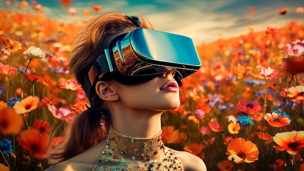 Photo young woman in vr glasses