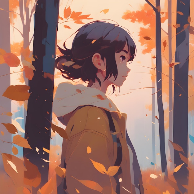 Young woman walking in autumn park Portrait of a beautiful girl in a coat generative ai