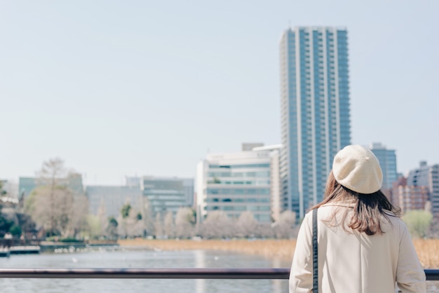 Young woman walking in the city