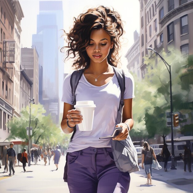 Young woman walking in the city