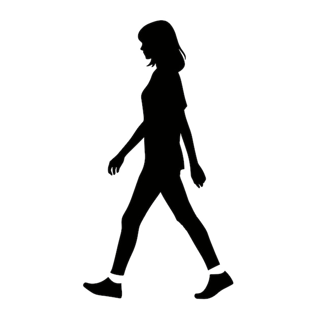 Young woman walking silhouette vector illustration graphic design in black and white colors