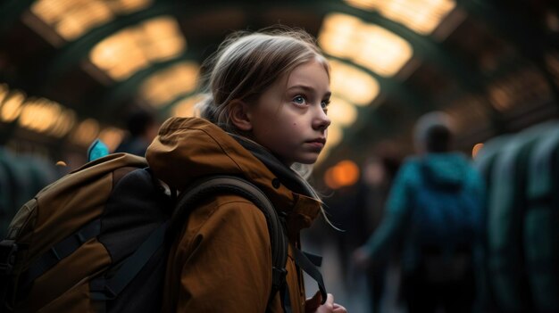 Young woman walking through the airport terminal Travel concept Generative ai