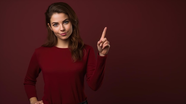 Young woman wearing casual clothes pointing with hand and finger to the side looking at the camera