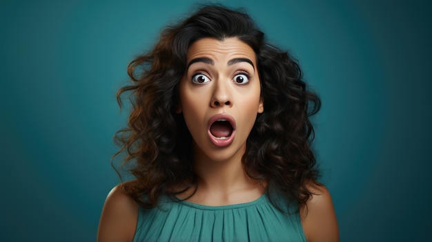 Young woman wearing casual clothes shocked with surprise and amazed expression on blue background