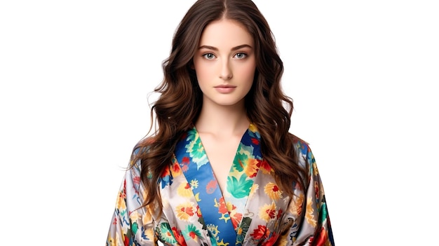 A young woman wearing a colorful kimono