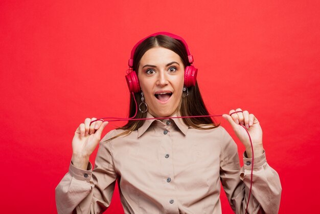 Young woman wearing headphones