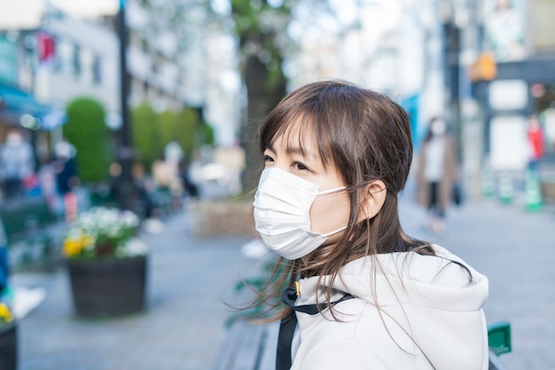 Young woman wearing a mask