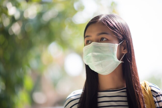 Young woman wearing mask