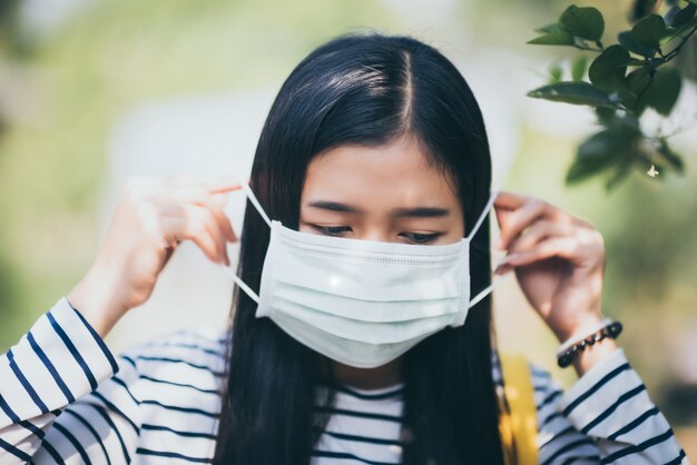 Young woman wearing mask