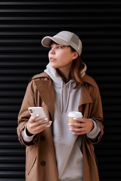 Young woman wearing trucker hat