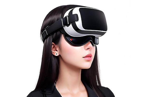 Young woman wearing virtual reality device