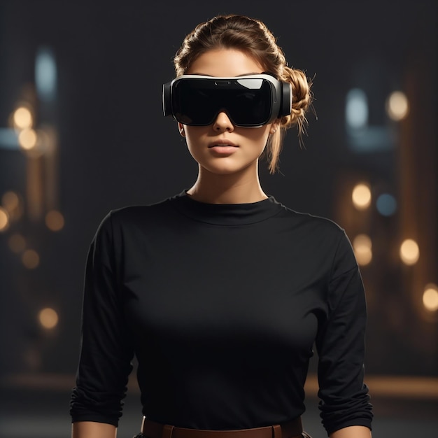 Photo a young woman wearing a vr