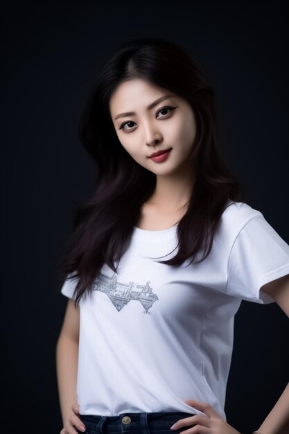 young woman wearing a white casual tshirt tshirt mockup t shirt with short sleeves Ai generated