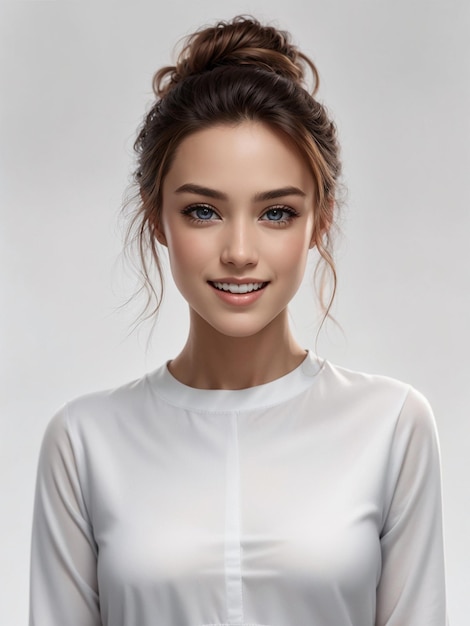 A young woman wearing a white longsleeved hem Ai Image With Prompt