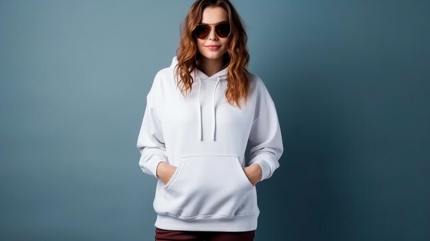 young woman in white sweater with hood Generative AI illustrator