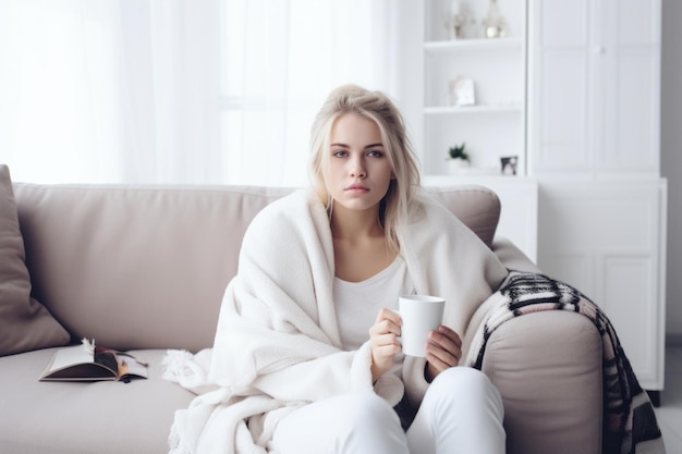 Photo young woman winter flu concept